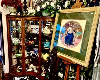 CURVED GLASS CURIO FULL OF COWS!