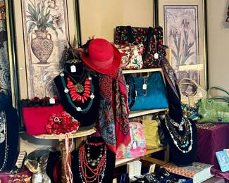 LOTS OF HANDBAGS, COSTUME JEWELRY