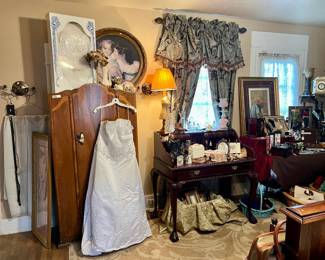 ART DECO VINTAGE WARDROBE, TWO WEDDING DRESSES
