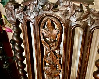 ANTIQUE BARLEY TWIST CHAIRS.  LOVE THE CARVED LEAVES.