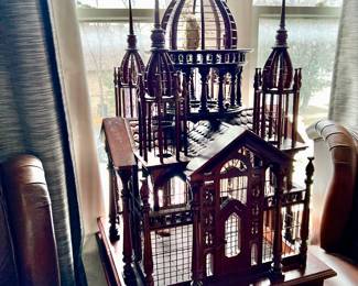 INTERESTING BIRDCAGE END TABLE.  ONE PIECE