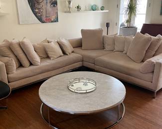 Large Sectional and Restoration Hardware Marble Coffee Table
