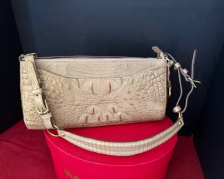 #157 - $60 Tan / Gold Brahim purse - very good condition 