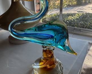 #152 - $48 Murano Egret blue and yellow - mint condition - 10"