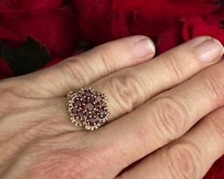 #30 - $240 - 14kt gold w/garnets - size 6. 