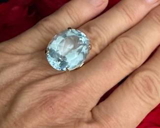 #26 -$370 -  14kt gold large blue topaz faceted - size 5 