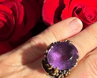 #20 - $100 Sterling & amethyst ring artist made sz. 7.5 