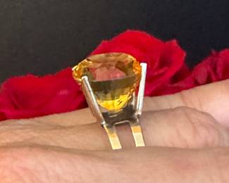#36 - $350- 14kt yellow gold ring - gold citrine - tall setting 70's - sz 8 