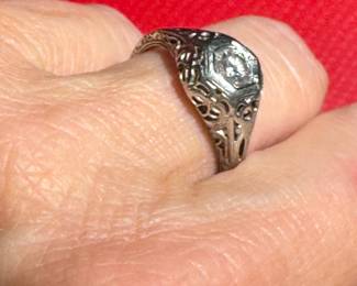 17. $450 - Victorian platinum diamond ring, center 1/4 ct. size 7 1/4 