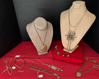 Assortment of Victorian necklaces, book chains,...