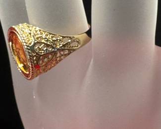 #102 -  $575 - 1/20 Koala coin 24kt gold on 14kt gold mount 6.1 grams. filigree mount. Size 7 1/2