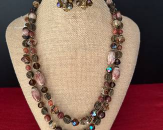 #50 - $140 - Alice Caviness 1950's signed glass beads & earrings 