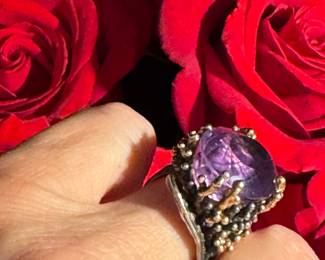 #20 - $100 Sterling & amethyst ring artist made sz. 7.5 