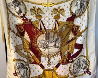 #77 - $350 - Hermes Scarf 26" square Napoleon - vintage - very good condition - 100% silk. 