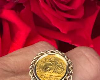 #101 - $475 - 1/20 Panda coin 24kt gold on 14kt gold mount 5.4 grams -Size 5 1/2