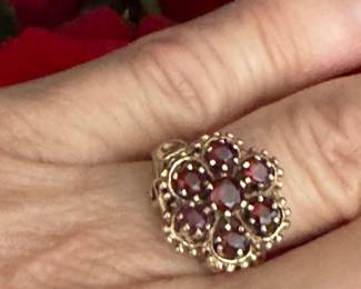 #30 - $240 - 14kt gold w/garnets - size 6. 