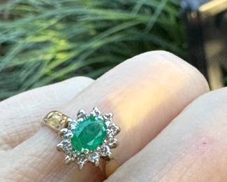 #150 - $500 - Emerald & diamond ring on 14kt yellow gold setting. 2.7 grams. Size 7 