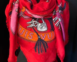 #161 - $380- Fabulous limited edition Louis Vuitton red shawl - Almost new  - in box 