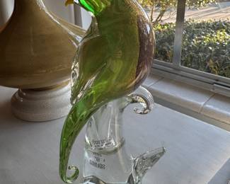 #153 - $100 Murano tall green / gold tall bird vetri  -mint condition - 