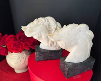 #90 -$150 - Pair of marble book ends - horses - 