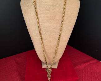 #60 - $48 - gold plated 70's heavy quality rope and tassel chain. 