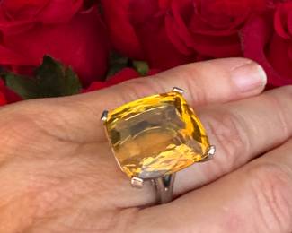 #32 - $485 - Huge Citrine on 14kt white gold setting - sz 5.75 to sz 6 - 10 grams -custom made ring 