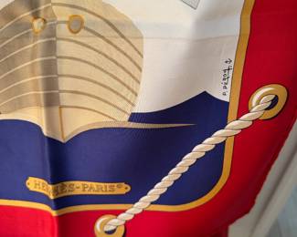 #86 - $450  - Vintage Hermes Scarf square 36" - 100% silk - Grand Largue - Marine - Very good condition