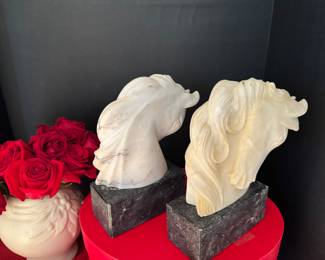 #90 -$150 - Pair of marble book ends - horses - 