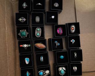 Assortment of silver rings between $14 to $24 dollars each. 