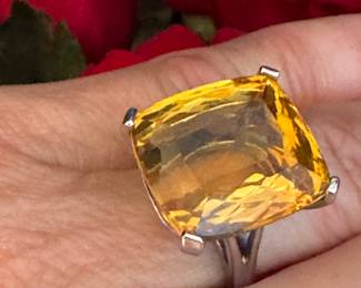 #32 - $485 - Huge Citrine on 14kt white gold setting - sz 5.75 to sz 6 - 10 grams - custom made ring 