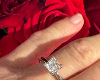 126- 1.54 diamond - princess cut on 14kt white gold setting-Size 7 1/4-  $2,200 