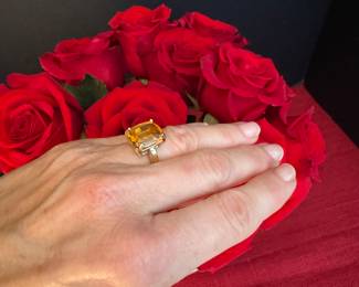 #34 - $375 - Custom made ring - 14kt yellow gold with emerald cut citrine - sz 6 - 