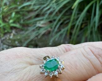 #150 - $500 - Emerald & diamond ring on 14kt yellow gold setting. 2.7 grams. Size 7 