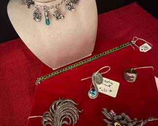 Sterling mounted bracelets, brooches...