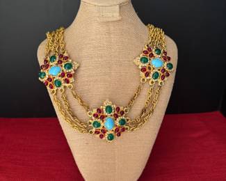 #48 - Vintage Cadoro runway couture necklace (one stone missing) cabochon mirepoix glass stones. $350 