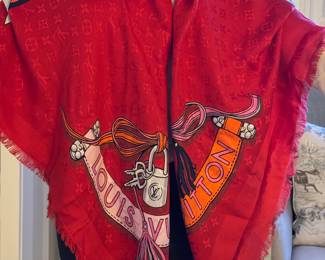 #161 - $380 Fabulous limited edition Louis Vuitton red shawl - almost new in box. 