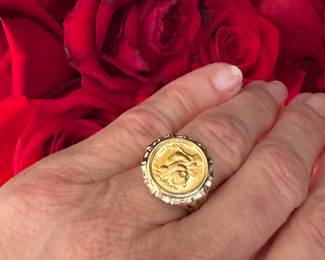 #100 - $525 - 1/20 Panda coin 24kt gold on 14kt gold mount 6.3 grams -Size 6