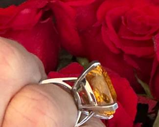 #32 - $485 - Huge Citrine on 14kt white gold setting - sz 5.75 to sz 6 - 10 grams -custom made ring 