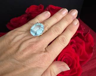#26 -$370 -  14kt gold large blue topaz faceted - size 5 