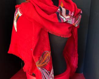#161 - $380- Fabulous limited edition Louis Vuitton red shawl - Almost new  - in box 