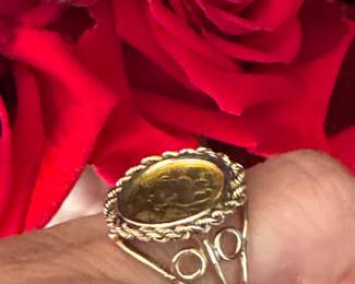 #101 - $475 - 1/20 Panda coin 24kt gold on 14kt gold mount 5.4 grams -Size 5 1/2