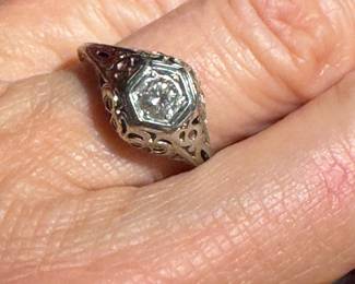 17. $450 - Victorian platinum diamond ring, center 1/4 ct. size 7 1/4 