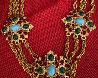 #48 - Vintage Cadoro runway couture necklace (one stone missing) cabochon mirepoix glass stones. $350 