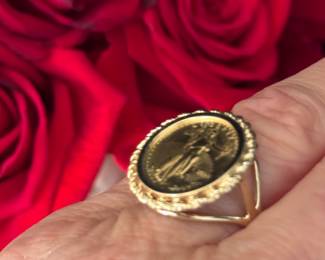 #99 - $575 - 1/10 gold Eagle coin in 22kt, on 14kt gold mount, 7.7 gr -  size 6 -