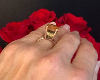 #36 - $350- 14kt yellow gold ring - gold citrine - tall setting 70's - sz 8 