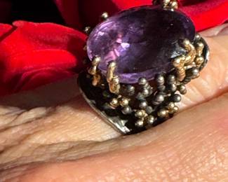 #20 - $100 Sterling & amethyst ring artist made sz. 7.5 