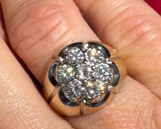 #97 - $800 - Men cluster ring 1.05 ctw, 14kt yellow gold, 7.0 grams. Size 7 