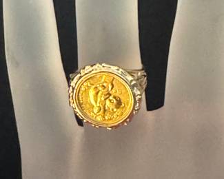 #101 - $475 - 1/20 Panda coin 24kt gold on 14kt gold mount 5.4 grams - Size 5 1/2