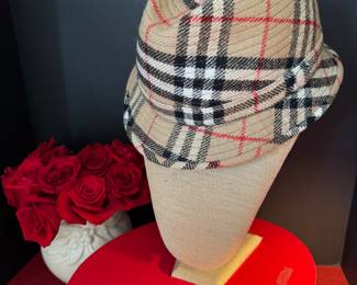#61 - $90 - Burberry fedora hat size 7 1/8 - Nova checker pattern. 100% wool. 