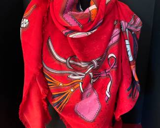 #161 - $380- Fabulous limited edition Louis Vuitton red shawl - Almost new  - in box 